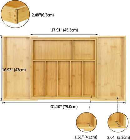 Utoplike Extra Large Kitchen Drawer Organizer, Expandable Solid Bamboo Drawer Holder for Utensils, Silverware, Flatware, 7-9 Slots Cutlery Tray