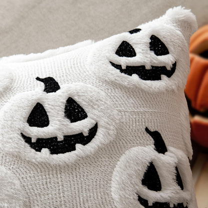 MIULEE Thanksgiving Fall Halloween Throw Pillow Covers 18x18 Decorative Pumpkin Pattern Pillowcases Soft Plush Faux Wool Cushions for Home Patio Sofa Couch,White