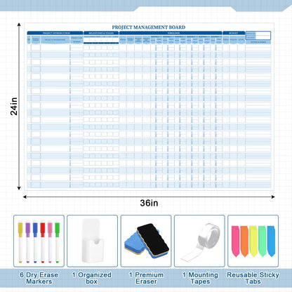 Lincia Large Magnetic Project Management Vision Board Set 24" x 36" Reusable Portfolios Office Whiteboard Wall Planner Track up to 20 Projects, Budgets & Timelines, Visual Project Planner & Tracker