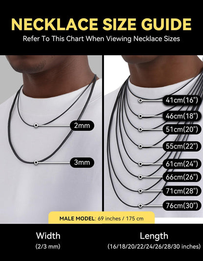 ChainsHouse Leather Necklace Cord for Men 16 Inches 2MM Black Waterproof Leather Chain Necklace with Clasp, Rope Choker for Women Men