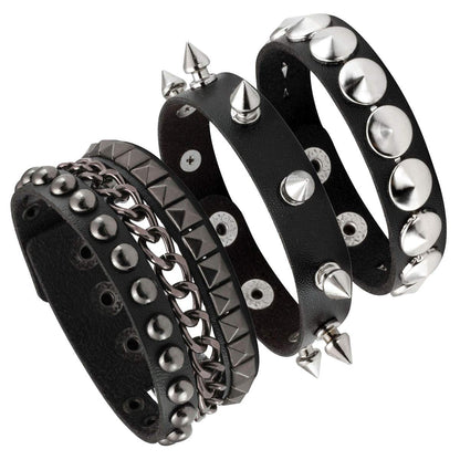 Eigso 3 Pcs Leather Punk Bracelets for Men Women of Rock Rivet Wrap Retro Spike Bracelet Adjustable