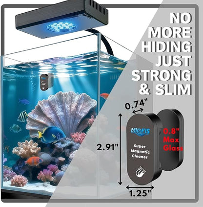 Magnetic Aquarium Cleaner, N52 Strong Magnet Algae Scraper for Fish Tank Glass, Ultra-Thin 0.55" Coral Safe, Fits 0.8" Glass 120 Gallon, Freshwater Marine (Not Acrylic) (PRO)