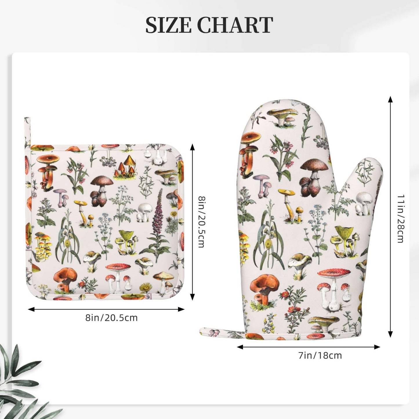 CEVIOLINRE Vintage Botanical Oven Mitts and Pot Holders Set Silicone Heat Resistant Plants Herbs Mushroom Kitchen Gloves Set Nature Floral Kitchen Mittens Pot Holders for BBQ Cooking Baking Grilling