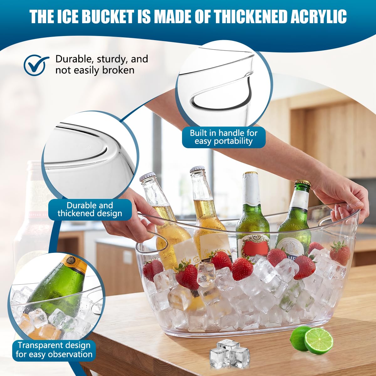 OBTANIM 2 Pack Clear Acrylic Ice Buckets Large Champagne Drink Cooler Storage Ice Tub with Scoops for Beer Cocktails Wine Beverage Home Parties Bar Cooling Supplies