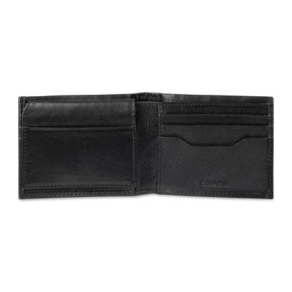 Calvin Klein mens RFID Leather Minimalist Bifold Wallet With ID Window Black Passcase