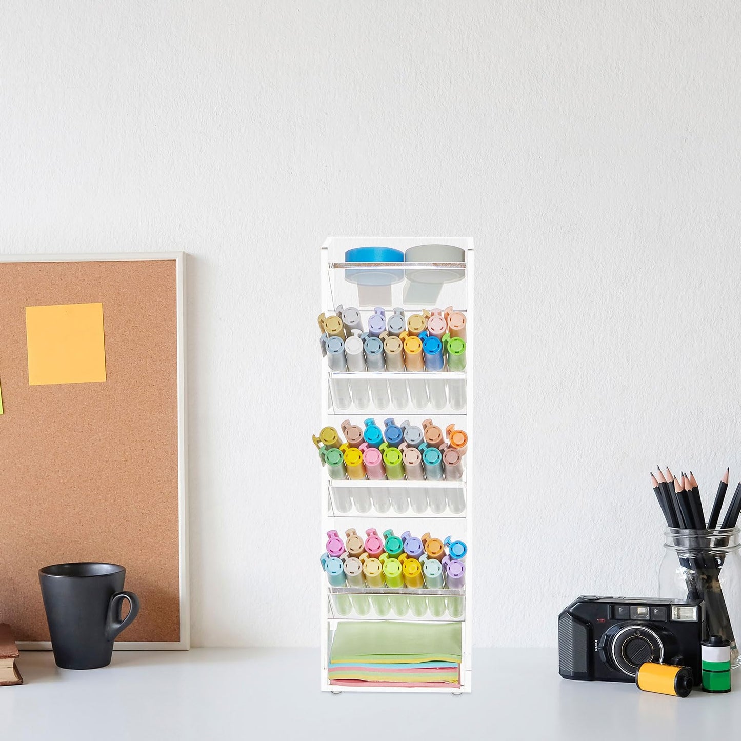 MotiMind Acrylic Pen Organizer Storage for 50 Markers Vertical Marker Organizer Acrylic Pen Display Holder for Office Desk Desktop Stationery Pencil Storage, Clear, 3.4 x 4 x 10.2 Inch