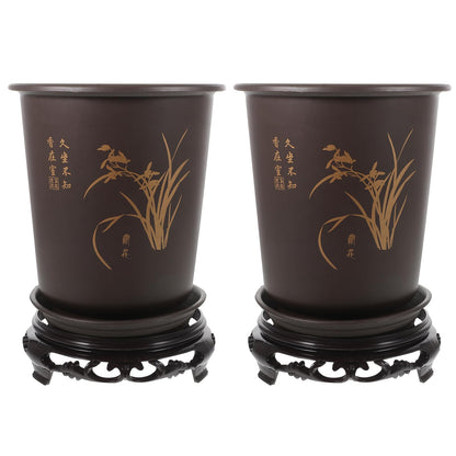 GANAZONO 2 PCS Orchid Flowerpots Rounded Flower Pots Plant Pots Plastic with Holes Drainage Base for Outdoor