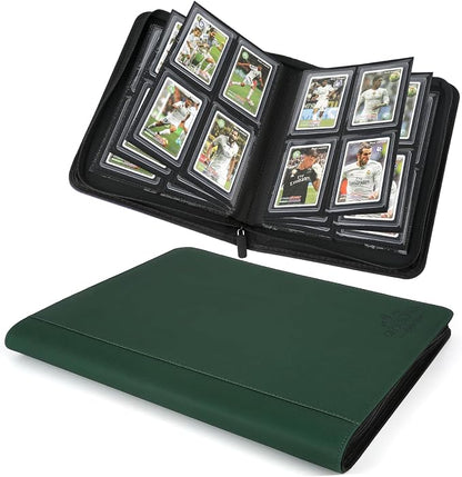 Toploader Binder,Toploader Hard Cases, 4-Pocket Pages Sleeves Hold up 128 Cards.Toploader Card Binder with Sleeves for “3×4” rigid，Card Holder(Blackish Green)