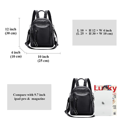 ALTOSY Fashion Genuine Leather Backpack Purse for Women Shoulder Bag Casual Daypack Small(S10 Black)