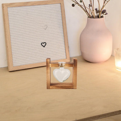 BESPORTBLE Wooden Frame Hydroponic Vase with Bulb Glass for Desktop Propagation Station, Heart-Shaped Terrarium Planter for Home Office Plant Display