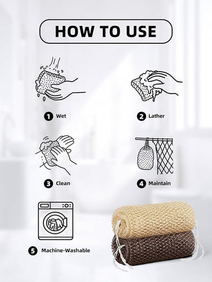 Cleangor 2Pcs African Net Sponge Authentic with Knots - Exfoliating Body | Scrubber for All Skin Types, African Bath Sponge, Wash Cloth, Gentle Exfoliation Shower Rag for Women Daily Use