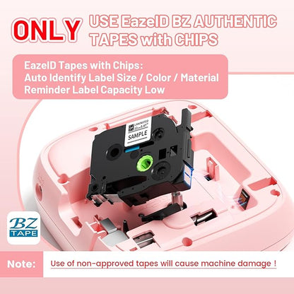 Pink Label Maker Machine with-Tape, Portable Kids Label Maker, QWERTY Keyboard Labeler Handheld, D210S Easy Labeler with Multiple Fonts Frame Barcode for Home Office School Supplies