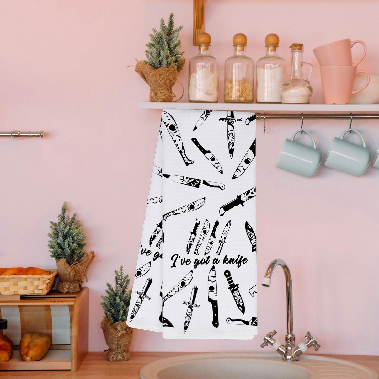 MBMSO Chef Knife Towel I've Got a Knife Scary Movie Gifts for Horror Fans Baking Cooking Cloth Halloween Kitchen Dish Towel (Chef Knife TW)