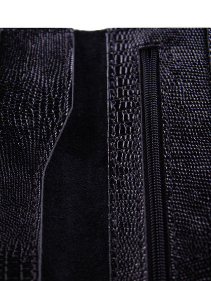 Genuine leather banknote wallet Travel black lizard (leather, durable stitching, folds in half, holds 4 cards, coin pocket, flat banknote compartment)