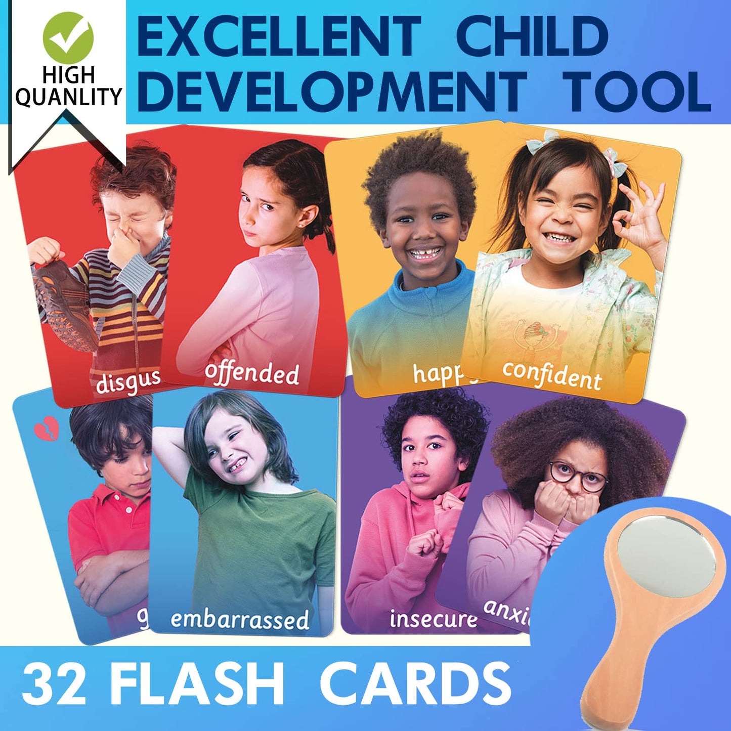 MEROCO Feelings Emotions Cards for Kids Therapy, Realistic Picture Cards for Speech Therapy Mirror, Aba Therapy Materials Autism Social Emotional Learning Materials