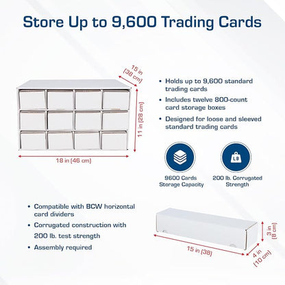 BCW Card House Storage Unit with 12 x 800ct Boxes | Holds Up to 9600 Cards | Organizer for Sports Cards, Pokémon, Magic: The Gathering & More