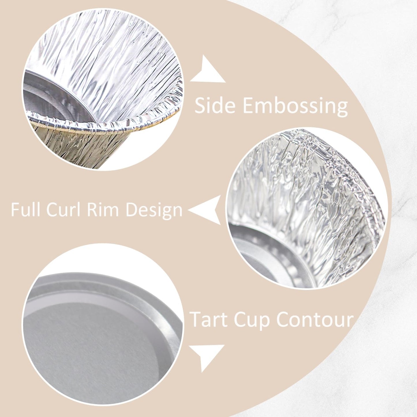 Aluminum Foil Baking Cups 150 Pcs, VIHOYOM 4 Oz Disposable Ramekin Aluminum Cupcake liners, Silver Foil Baking Cups Muffin Liners for Egg Tart, Baking, Cupcake, Pudding, Appetize