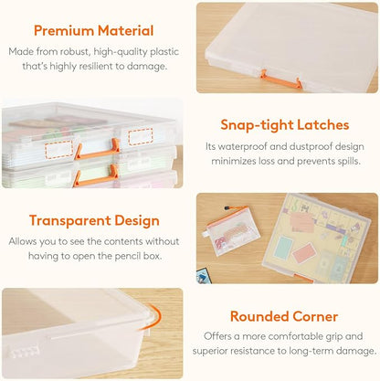 Lifewit 12 Pcs Board Game Storage Boxes, 12.2x10.6'' Paper Container with Secure Latch, Plastic Portable Organizer with Handle & Labels for File,Document,Puzzles, Cards, Art Supplies