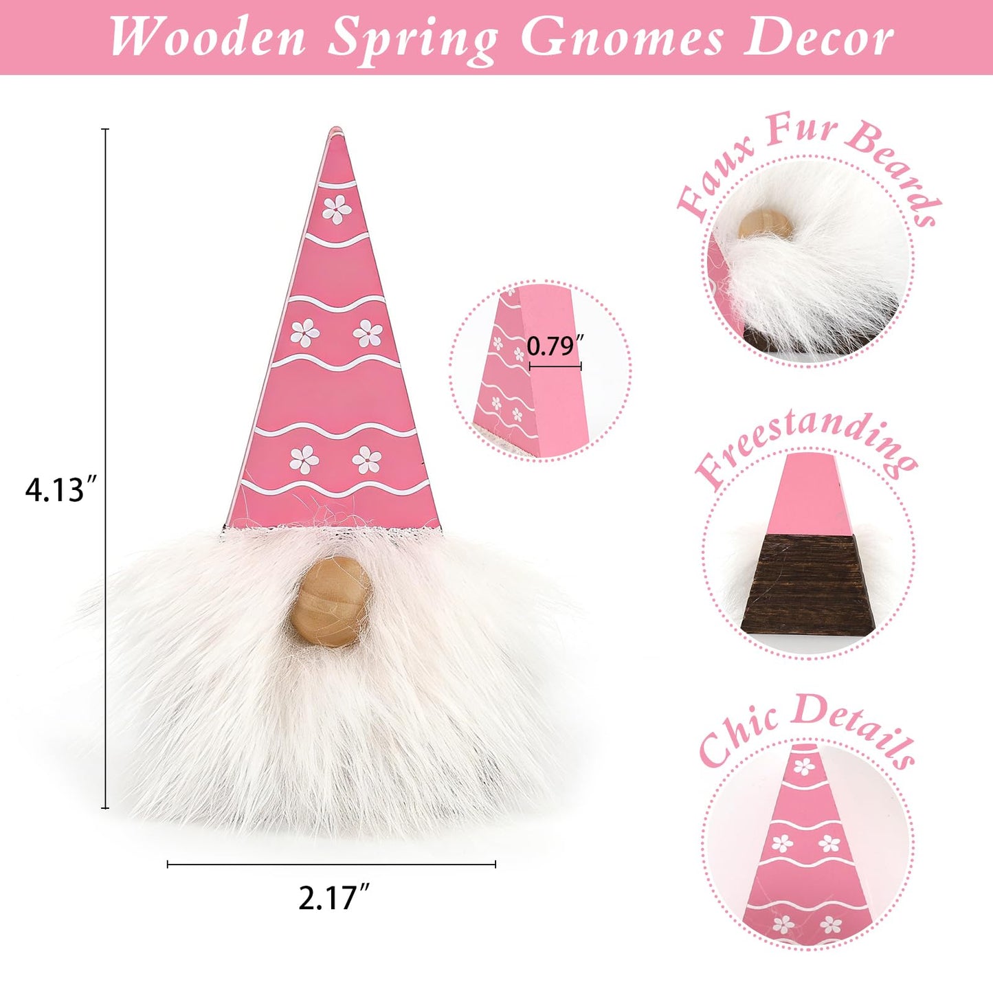 DAZONGE Easter Decorations, Easter Gnome Decor, 4PCS Wooden Spring Gnomes with Faux Fur Beards, Cute Gnome Figurines for Tiered Tray Mantel Shelf Table