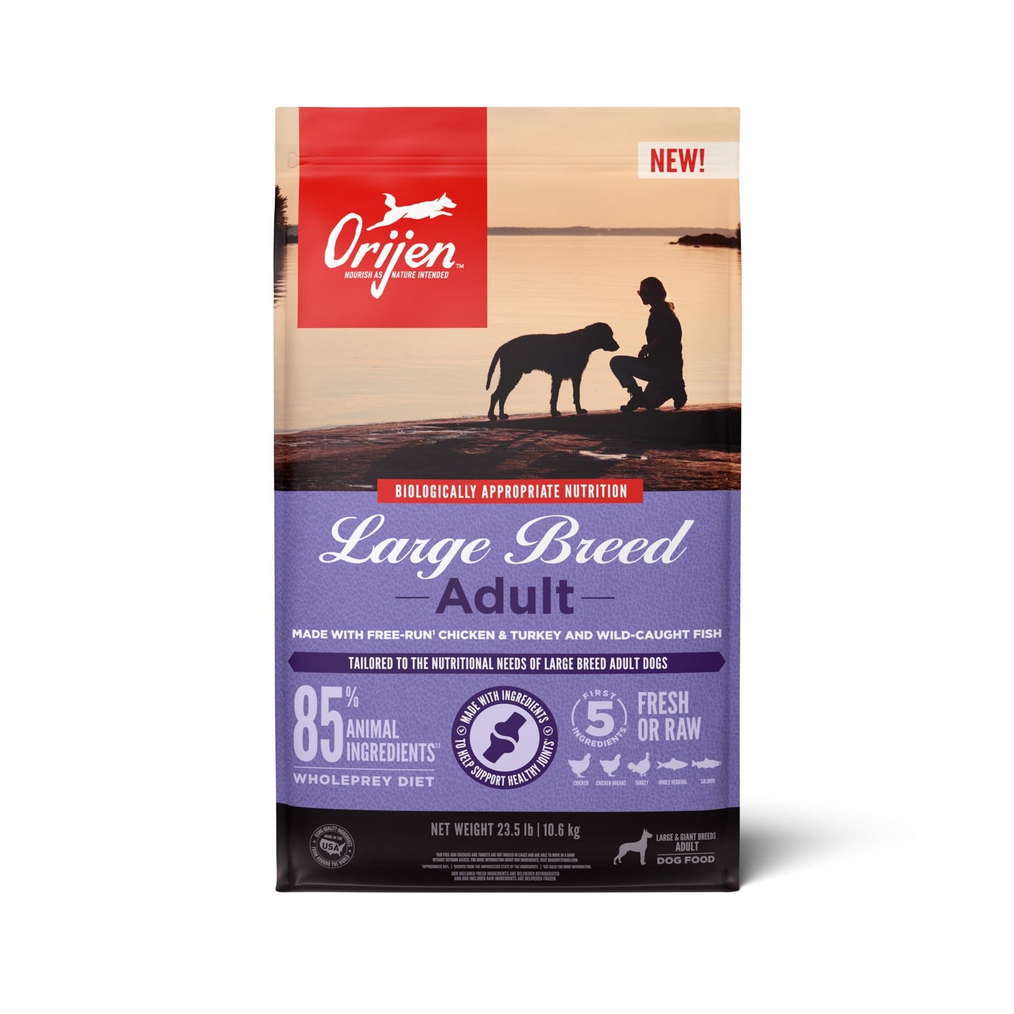 ORIJEN Grain Free High Protein Dry Dog Food Large Breed Adult Recipe 23.5lb Bag
