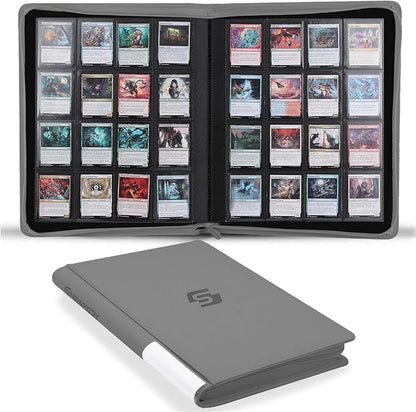 Snekdy premium 1024-pocket trading card binder, 16-pocket cards album, waterproof PU-leather Cover album with side loading, holds gaming, baseball, basketball & sports cards (light grey)