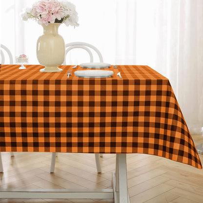 SASTYBALE Buffalo Plaid Vinyl Tablecloth Rectangle 52 x 70 Inch with Flannel Backing, Waterproof Plastic Table Cloth, Heavy Duty Tables Cover for Dining, Party, Indoor, Outdoor, Orange and Black