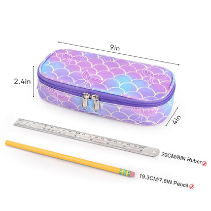 mibasies Girls Pencil Case for Kids, Multi-Slot Pencil Pouch, Mermaid Tail Purple
