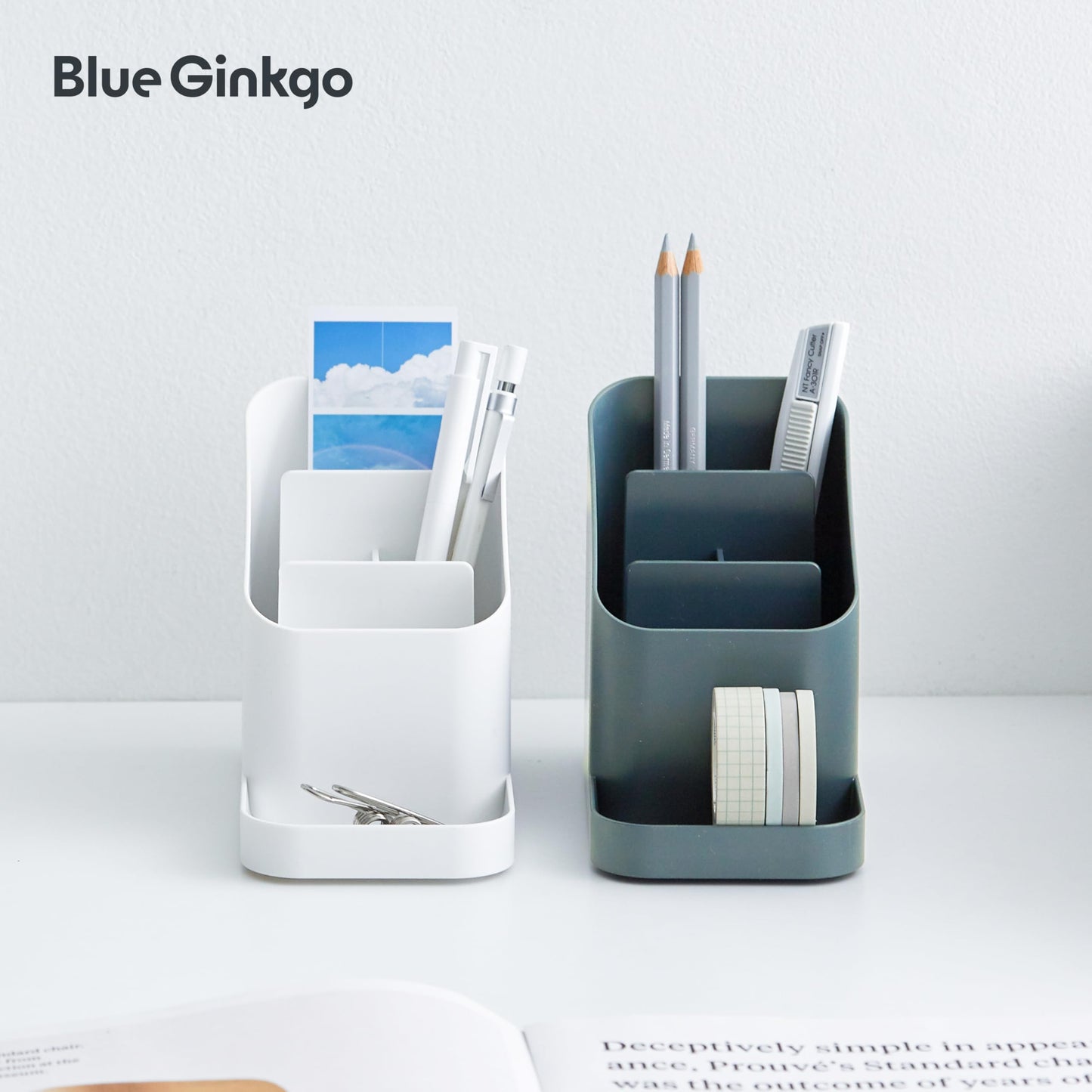 BLUE GINKGO Desk Holder – Korean-Made Office Organizer for Pencils, Pens, Notes, and Desk Supplies (Green)