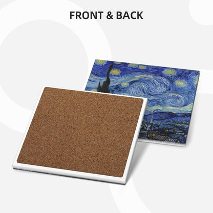 GERLNF Absorbent Ceramic Coasters for Drinks with Cork Base Art Coasters Set of 6 - Use 6 Famous Paintings, Unique Housewarming Gifts for Home Decorative (Square - Van Gogh - 1)