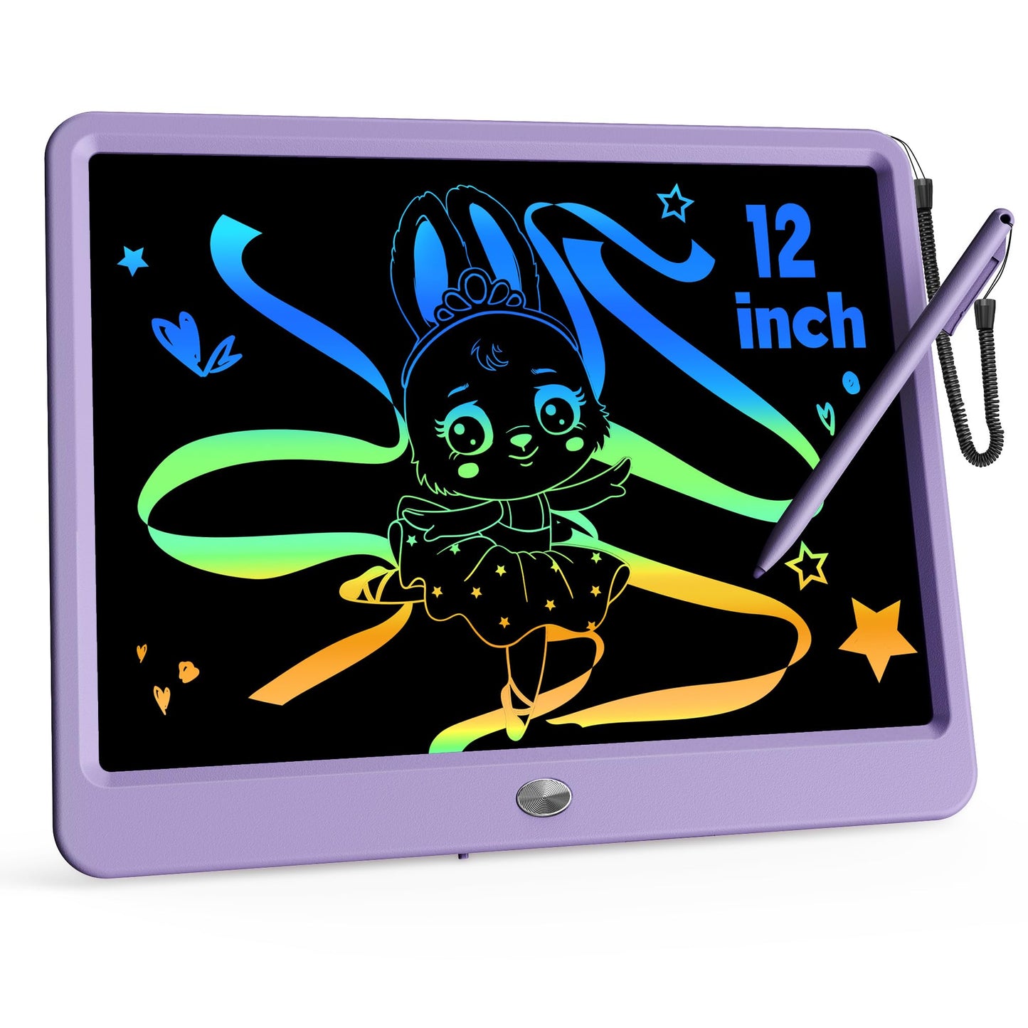 KOKODI 12 Inch LCD Writing Tablet with Anti-Lost Stylus Erasable Doodle Board Colorful Toddler Drawing Pad Car Travel School Games Toys for 3 4 5 6 7 8 Kids Birthday Gift for Girls Boys Adults Purple