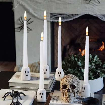 GlikCeil 6 Pcs Halloween Ghost Candlestick Holders, Depth of 2.3 in, Ceramic, Halloween Taper Candleholder Cute Ghost Candle Stick Holders for Wedding Party Office Home Table Centerpiece Decorative