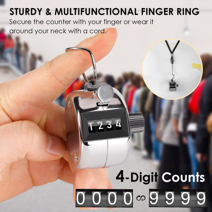 KTRIO Pack of 6 Handheld Tally Counter, 4-Digit Clicker Counter for Knitting Stitch & Golf, Mechanical Pitch Counter for Coaching, Fishing, Lap, People Counting, Fidget & Toddler, Silver