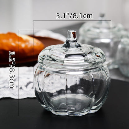 SYFURNIX Pumpkin Candle Jar for Making Candles, 4PCS Clear Glass Candle Jars with Lids, Small Candle Containers for DIY Candle Gifts Halloween Fall Thanksgiving Table Decorations