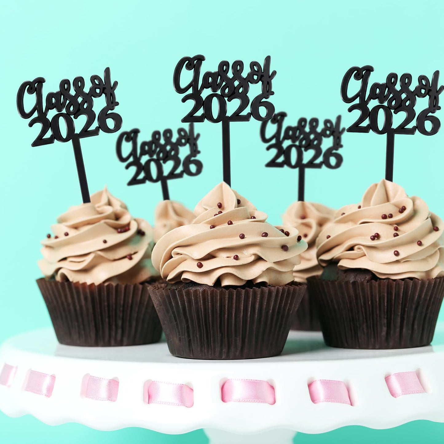 Boao 100 Pieces Class of 2026 Cupcake Toppers Plastic Graduation Cake Picks Graduation Decorations Grad Party Supplies(Black)