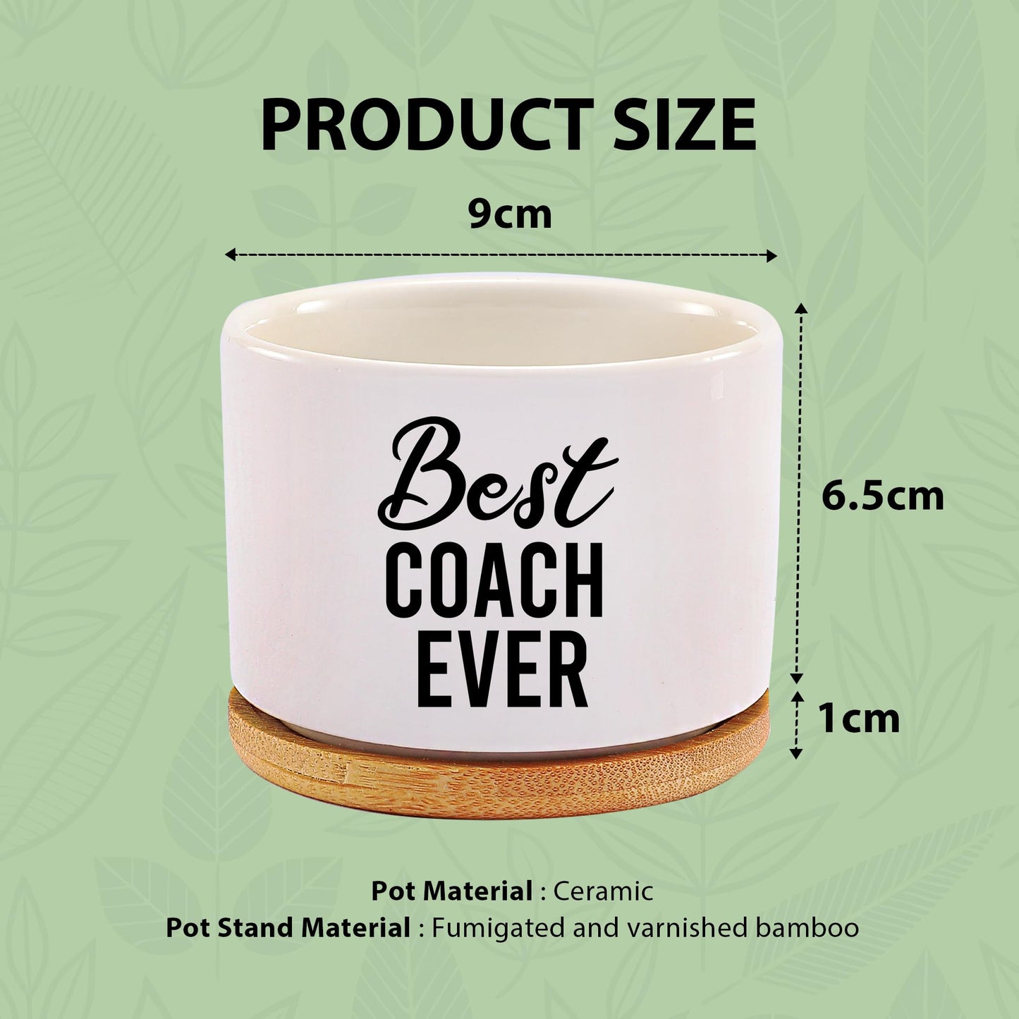 Best Coach Ever Coach Gifts Ceramic Succulent Plant Pot with Bamboo Tray Round Sports Gym Instructor Basketball Volleyball Football Soccer Home Office Decor Plant Lover 3.5 Inch White (No Plants)
