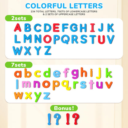 JoyCat Classroom Magnetic Letters Kit Colorful 238 Pcs with Double-Sided Magnet Board - Foam Alphabet Letters for Preschool Kids Toddler Spelling and Learning - Fridge Magnets ABC Education Toys
