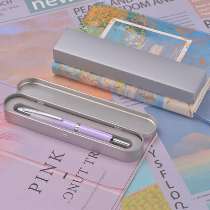 Jinhao 10 Press Fountain Pen with Box, Gradient Light Purple Retractable Extra Fine Nib with Ink Converter Set (Silver Clip)