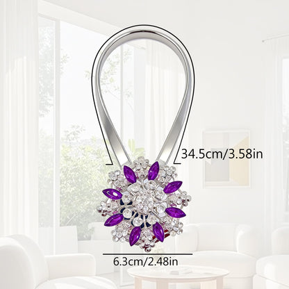 Magnetic Curtain Tiebacks, 2 Pack Spring Wire Curtain Holdbacks - YueLvoe No Drill Wall Mounted Tie Backs for Indoor/Outdoor Curtains, Modern Pull Backs for Home Office Decor (Purple)