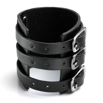 Eigso 2Pcs Pu Leather Bracelets Hip-hop Punk Rock Cuff No Spike Gothic Wrist Band Pair Black for Men
