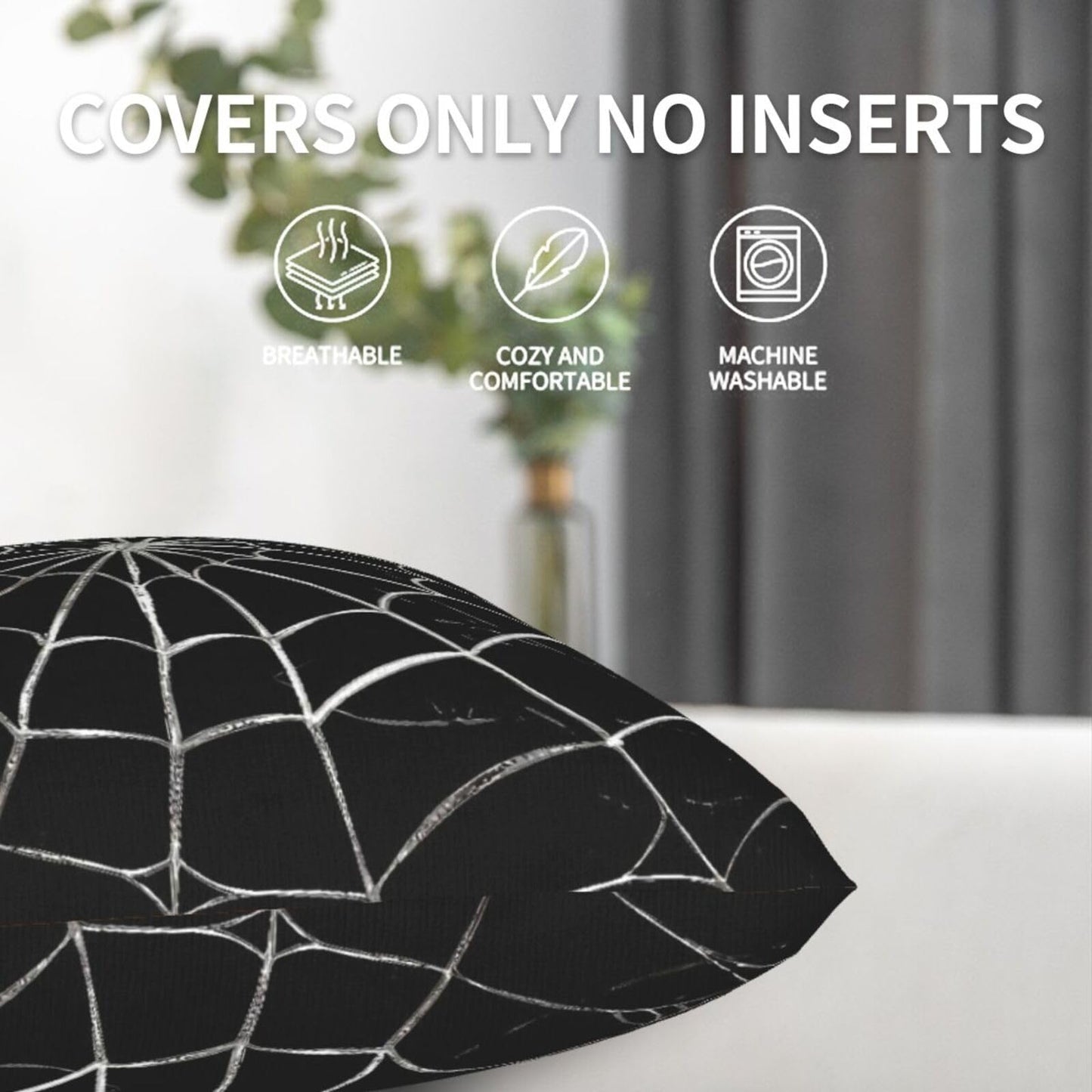 Jbofyee Black and White Spider Web Throw Pillow Cover 20x20 Inch Halloween Spiderweb Decorative Pillow Cases Soft Throw Pillows for Living Room Bedroom Sofa Couch Cushion Cover Set of 2
