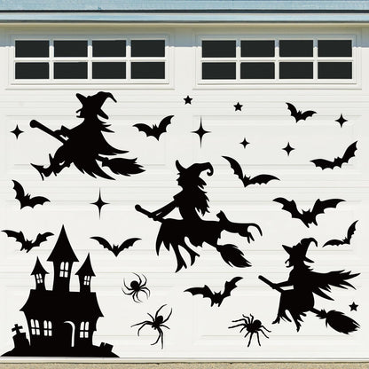 JarThenaAMCS 31Pcs Halloween Garage Decoration Magnet Stickers Black Witch Bat Spider Castle Star Refrigerator Decals for Party Home Door Car Dishwasher Decor