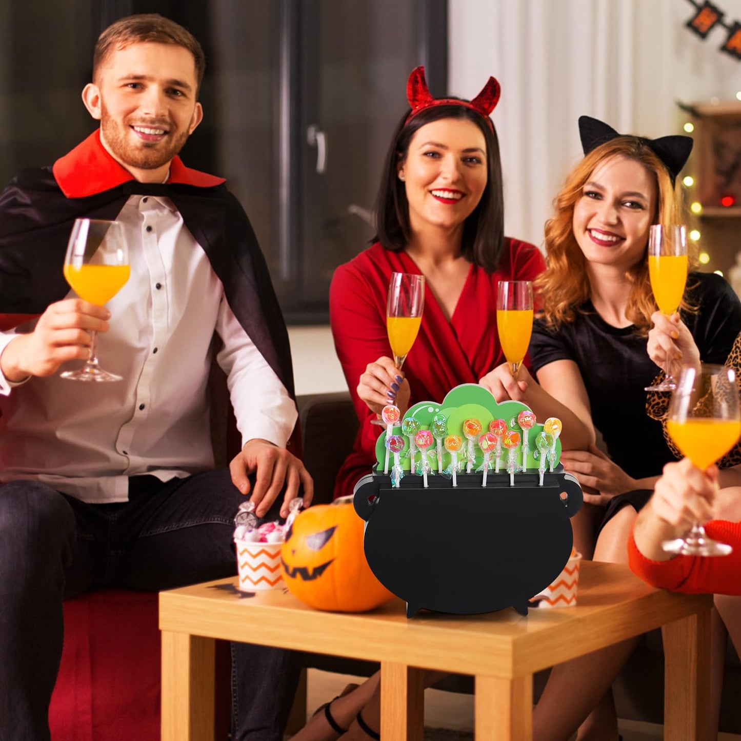 Cinnvoice Halloween Witch Cauldron Lollipop Holder Wooden Witch Cauldron Pot Cake Pop Stand with 13 Holes for Halloween Festival Party Supplies Indoor Outdoor Home Dessert Table Decoration