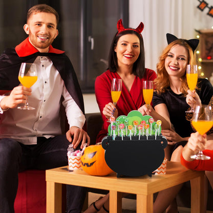 Cinnvoice Halloween Witch Cauldron Lollipop Holder Wooden Witch Cauldron Pot Cake Pop Stand with 13 Holes for Halloween Festival Party Supplies Indoor Outdoor Home Dessert Table Decoration