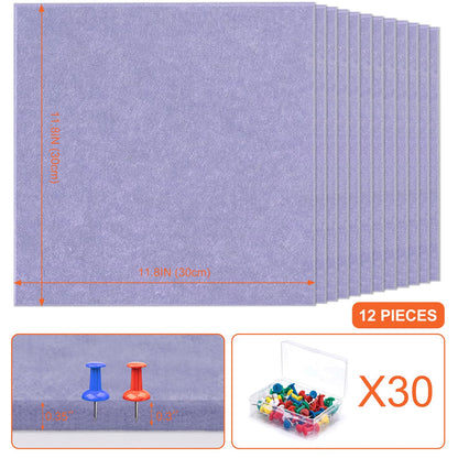 Cork Boards for Walls 48" x 36" Felt Board Alternative, 12 Pack Felt Wall Tiles Bulletin Board, Large Cork Board for Office Pin Board Tack Board Cork Boards