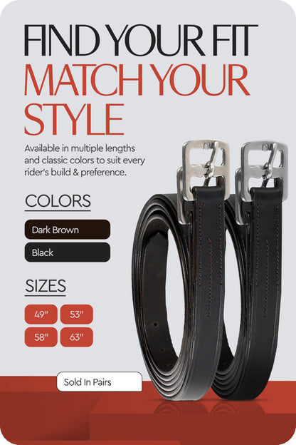 HORZE Genuine Leather English Riding Stirrup Leathers Pair | Adult Sizes - Dark Brown - 49 in