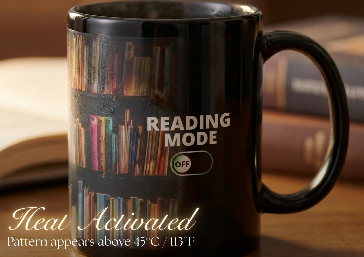 Onebttl Book Lover Gifts Color Changing Mug, Reading Mode Ceramic Coffee Cup, Magic Heat Reveal Bookshelf Present for Readers, Bookworm Women Men, Librarian Teacher Birthday Christmas