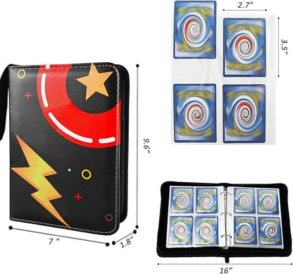 Trading Card Binder 4 Pockets, 3-Ring Zipper 400 Pockets Card Holder Book with 50 Removable Sleeves, Card Folder Album for Trading Cards, Game Cards