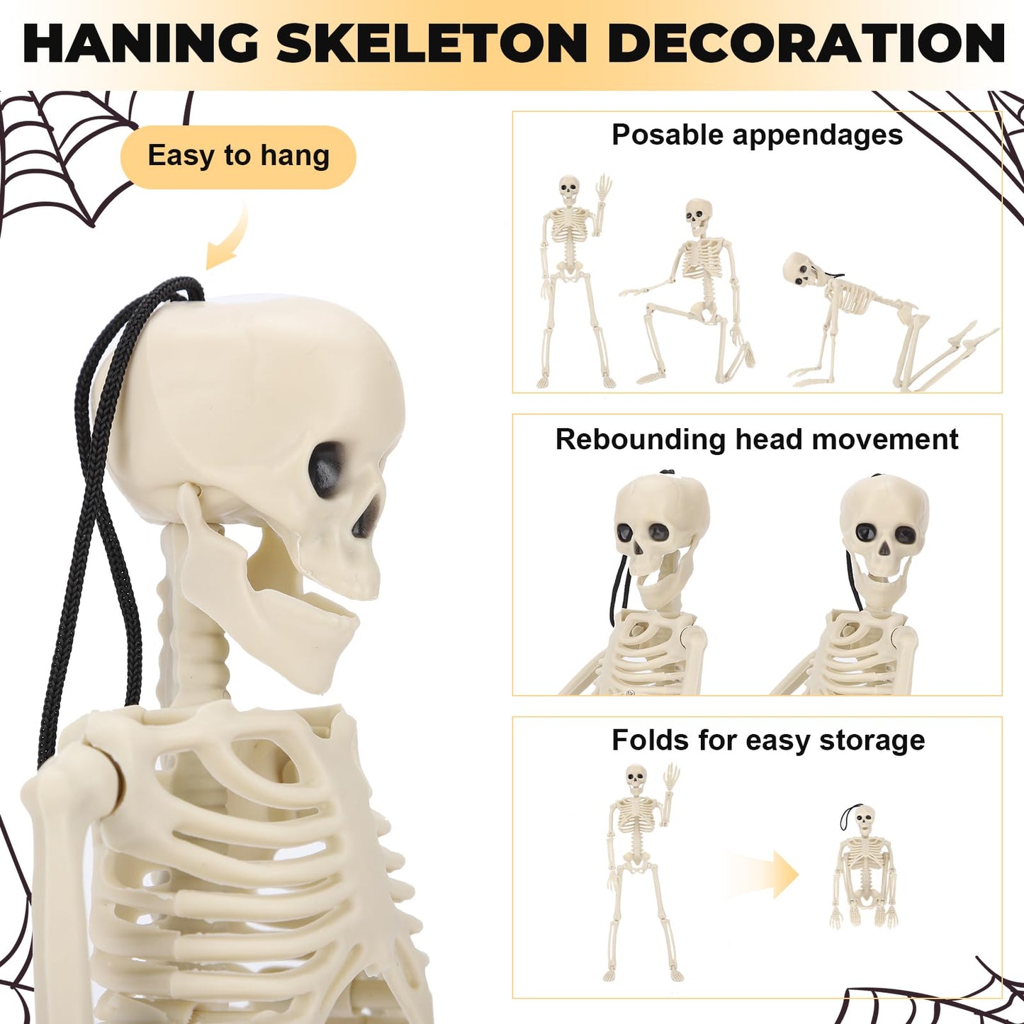 TMFsode 5 Packs Halloween Skeleton Decorations, 16" Halloween Mini Skeleton with Posable Joints, Spooky Poseable Plastic Skeletons for Yard Garden Lawn Haunted House Graveyard Props Decor