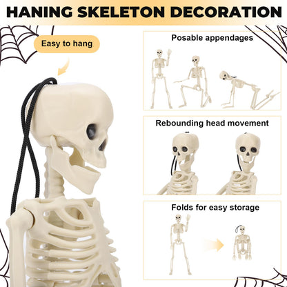 TMFsode 5 Packs Halloween Skeleton Decorations, 16" Halloween Mini Skeleton with Posable Joints, Spooky Poseable Plastic Skeletons for Yard Garden Lawn Haunted House Graveyard Props Decor