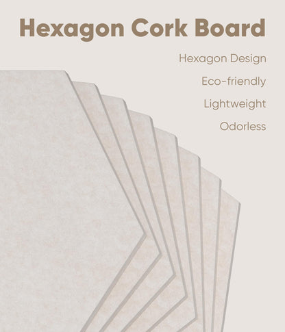 Toptople 12 Inch Large Hexagon Cork Board for Walls, 8 Pack Felt Bulletin Board Tiles, Pin Board with Push Pins for Office Photo and Note, Oatmeal